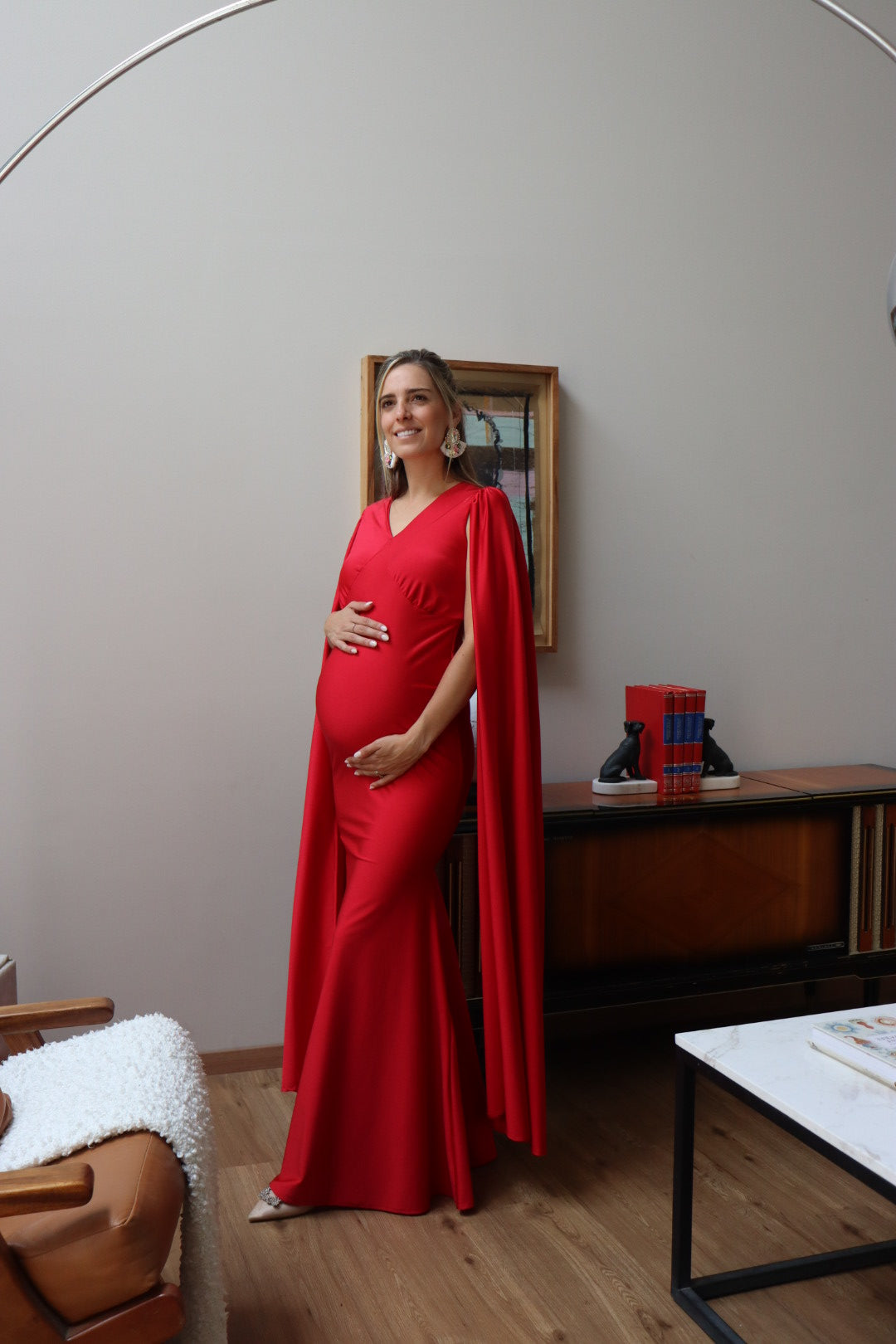 Vestido de maternidad Eliana rojo destellante CH y M