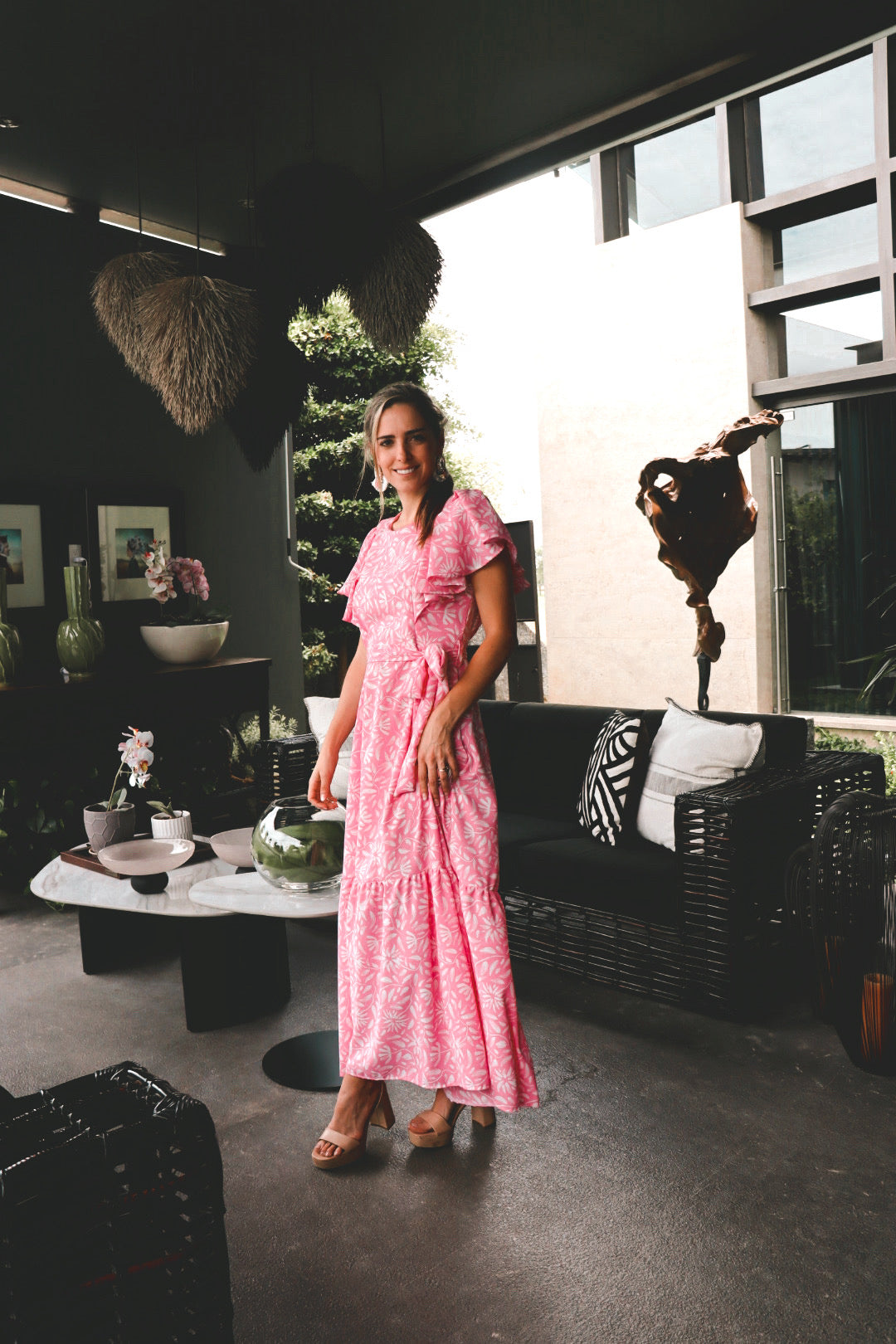Vestido Mia de lactancia, rosa flores blancas