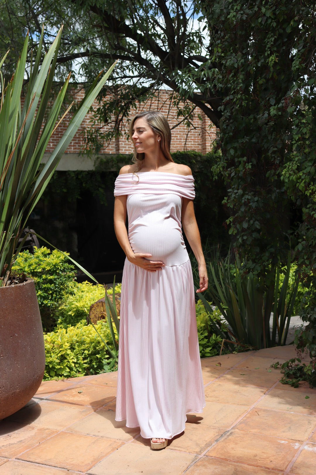 Vestido de maternidad, Adeline Rosa claro rayas