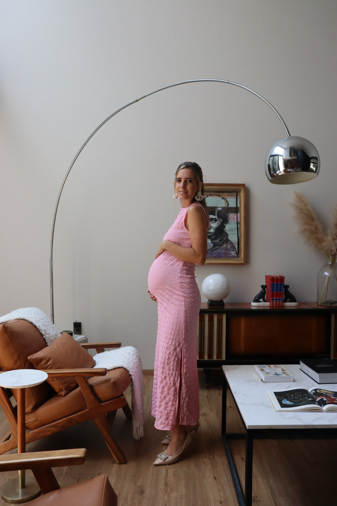 Vestido de maternidad Leslie, rosa chicle textura