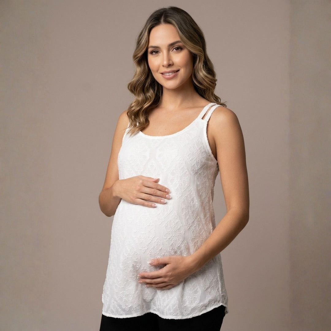 Blusa de maternidad, encaje blanca tirantes