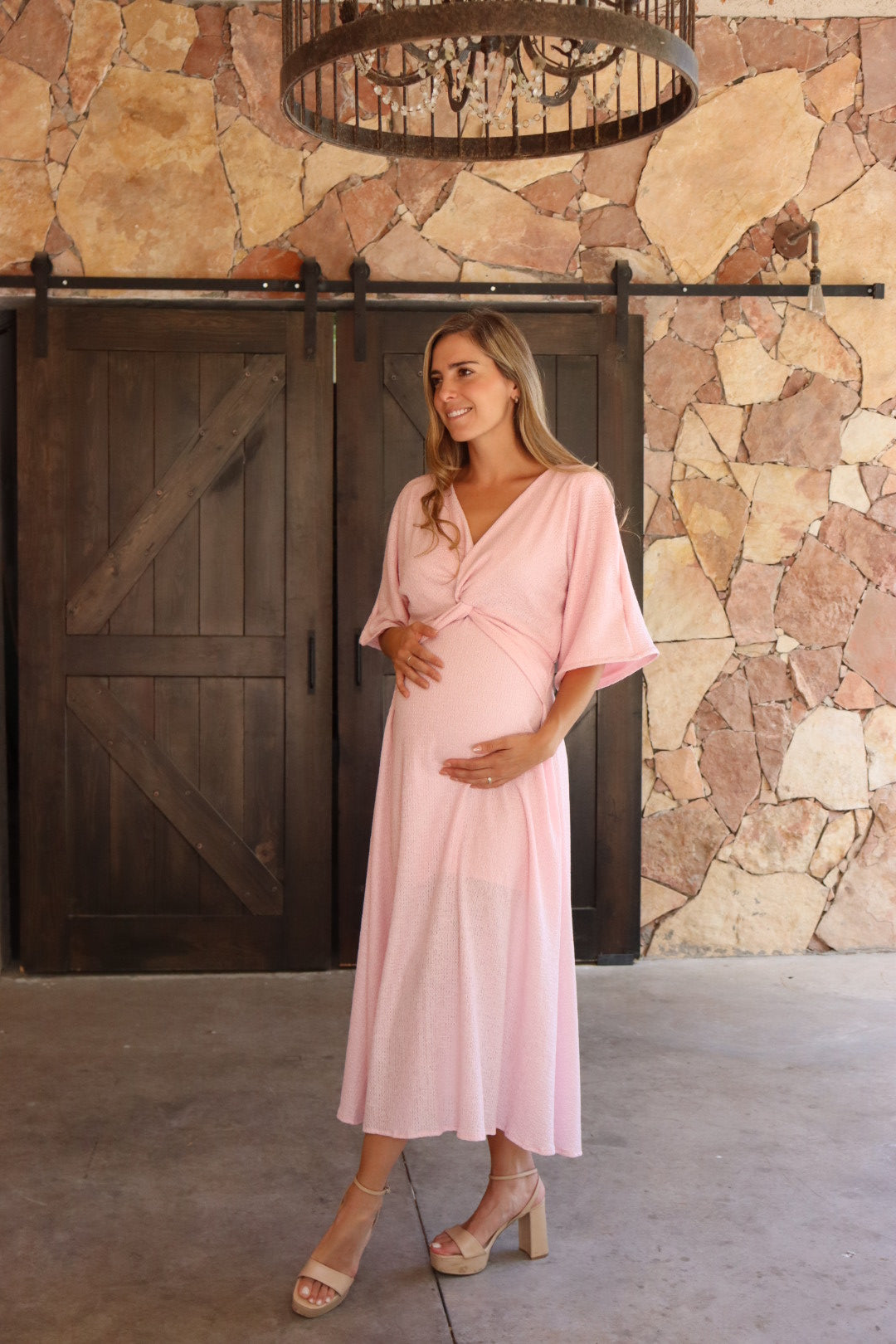 Vestido de maternidad Alicia rosa metálico spandex