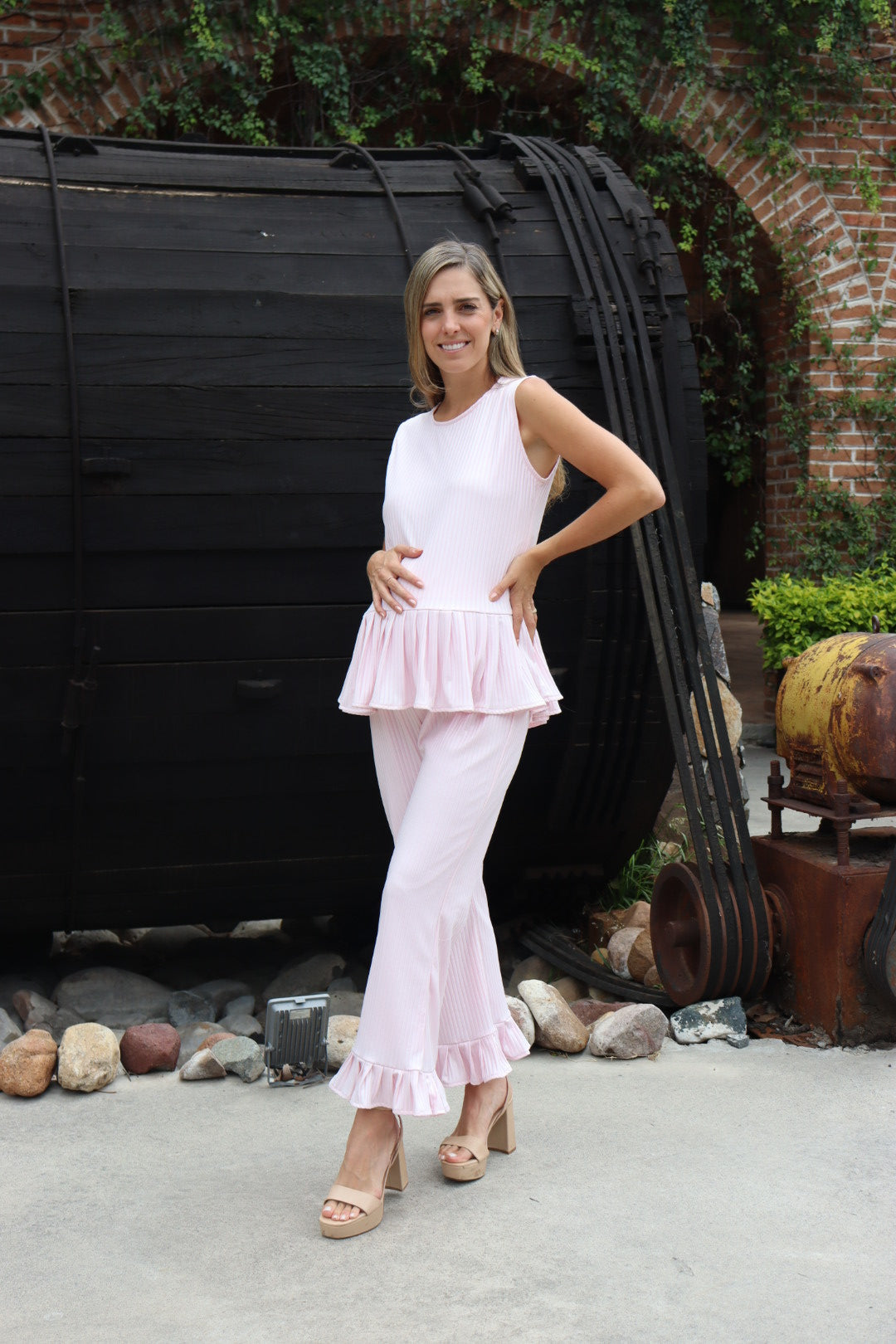 Conjunto de maternidad Imelda, rosa rayitas claro