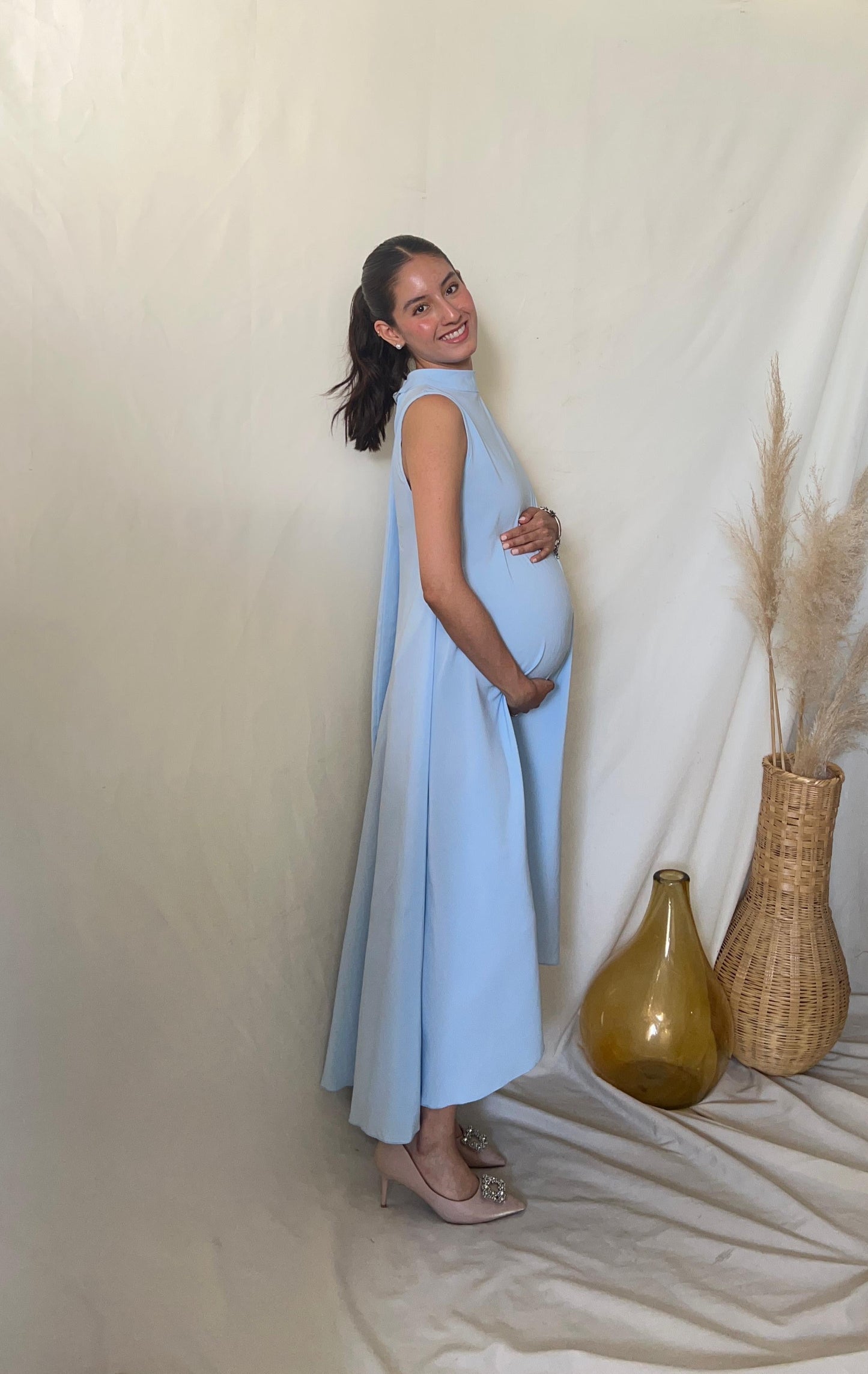 Vestido de maternidad Sonia, azul claro jaspe CH