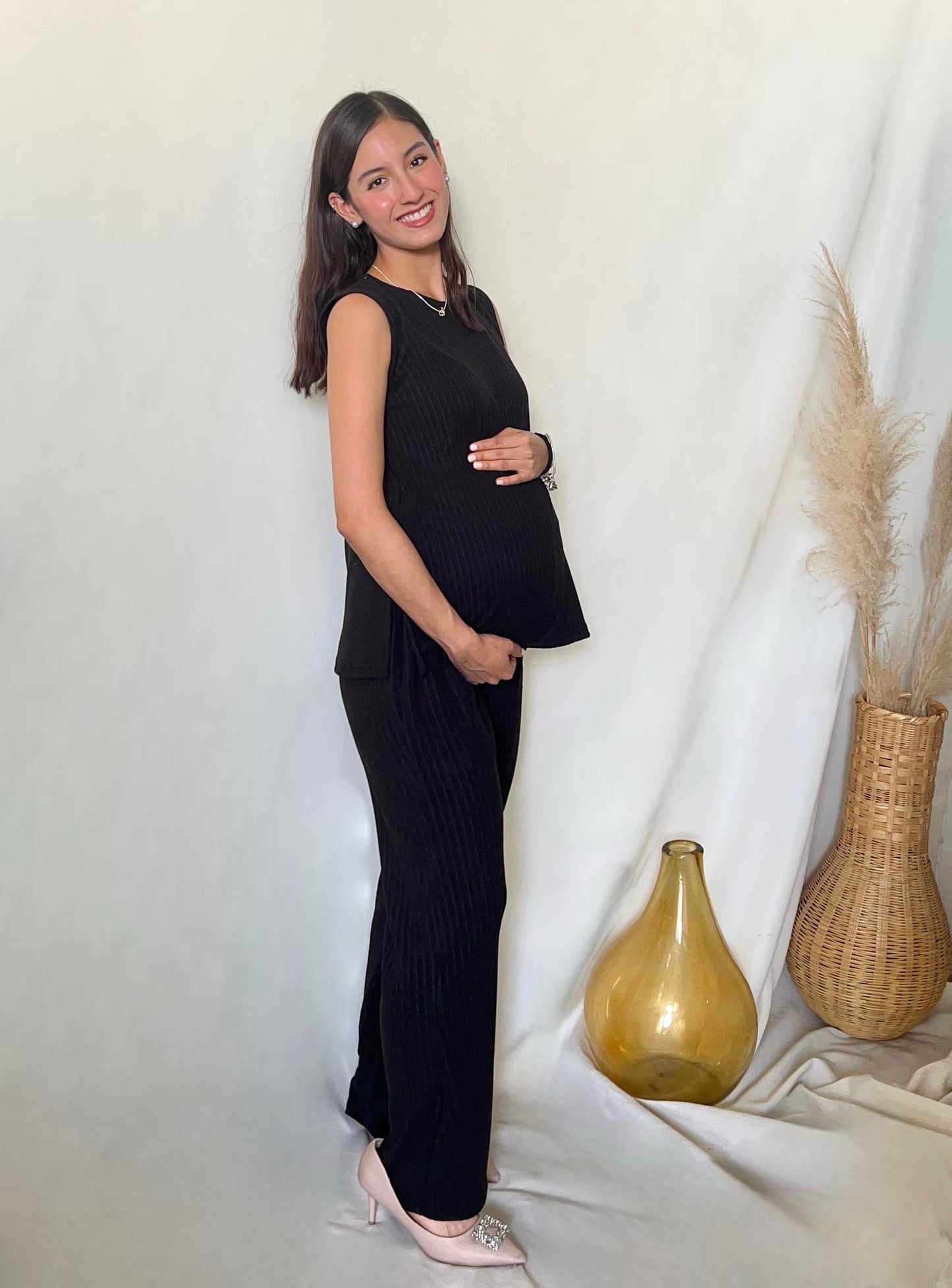 Conjunto de maternidad Cinthya, negro rayas