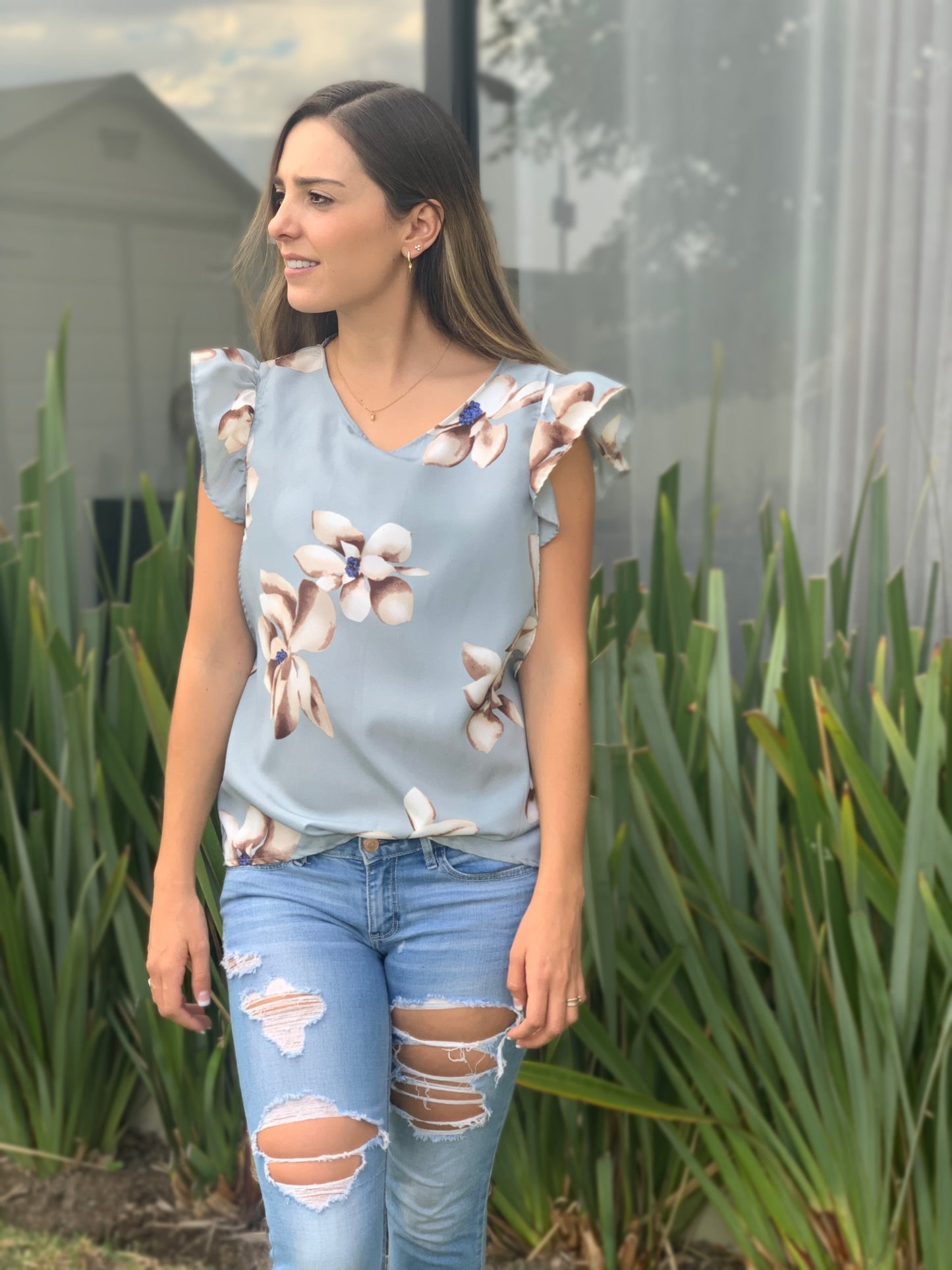 Blusa de lactancia, Blusa Andy gris flores