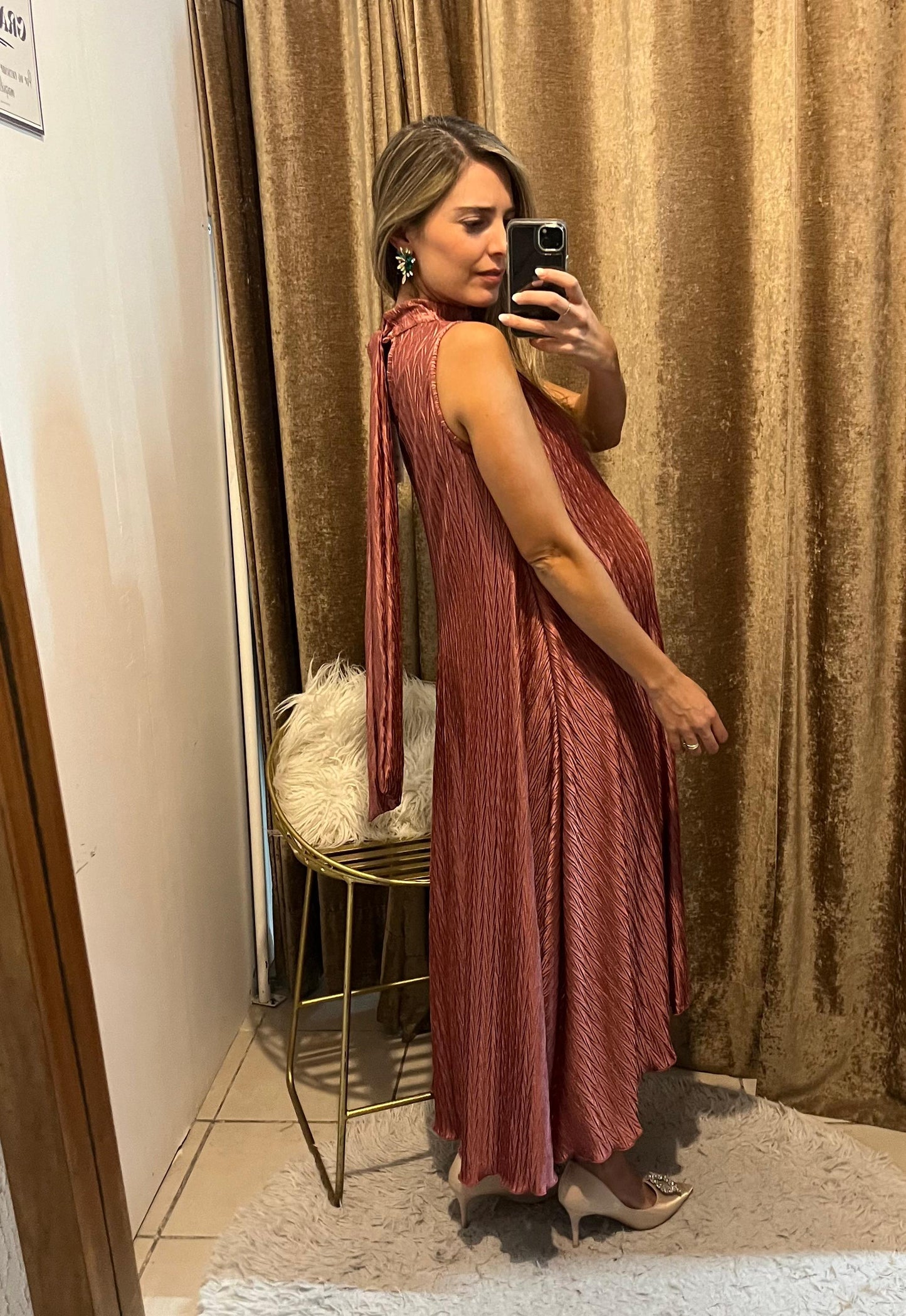 Vestido de maternidad Sonia, rosa quemado corrugado G, G