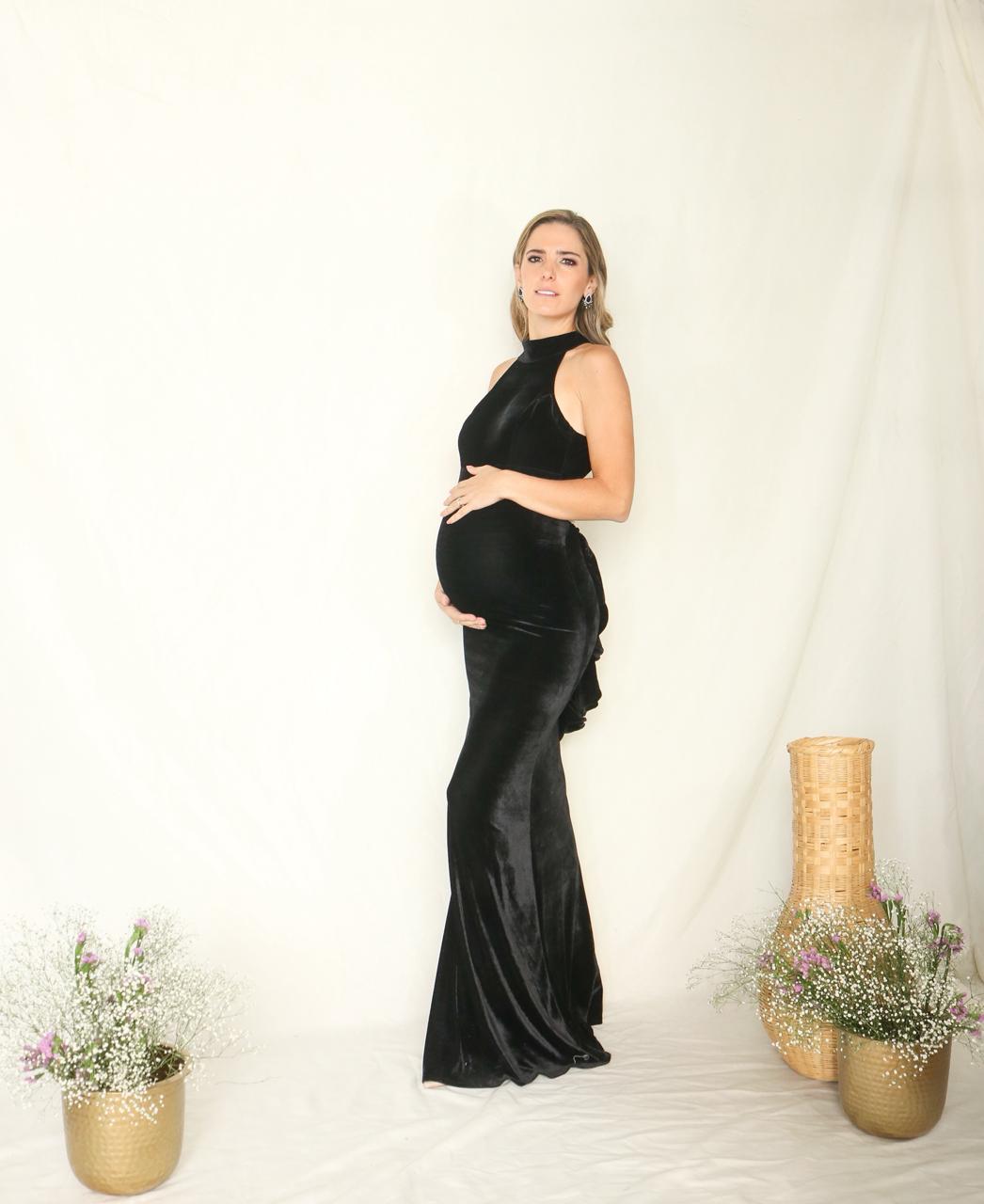 Eugenia long wine velvet maternity dress