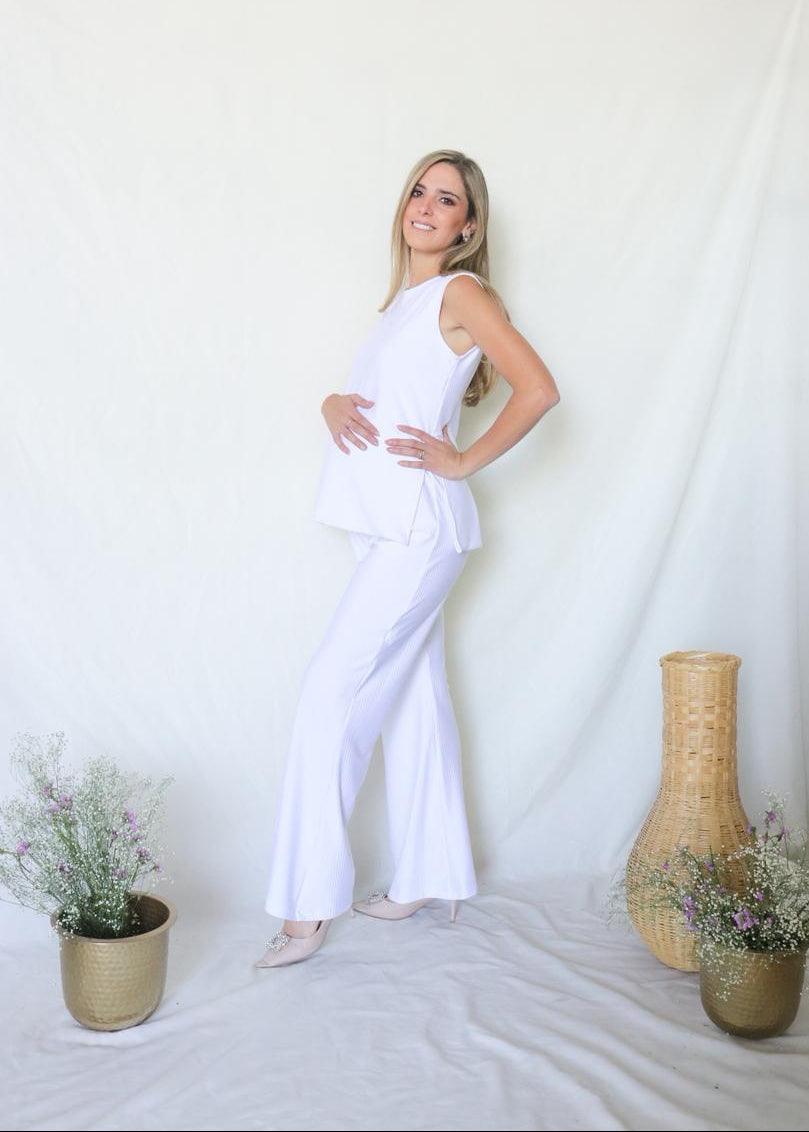 Conjunto de maternidad Cinthya, blanco rayas (CH)