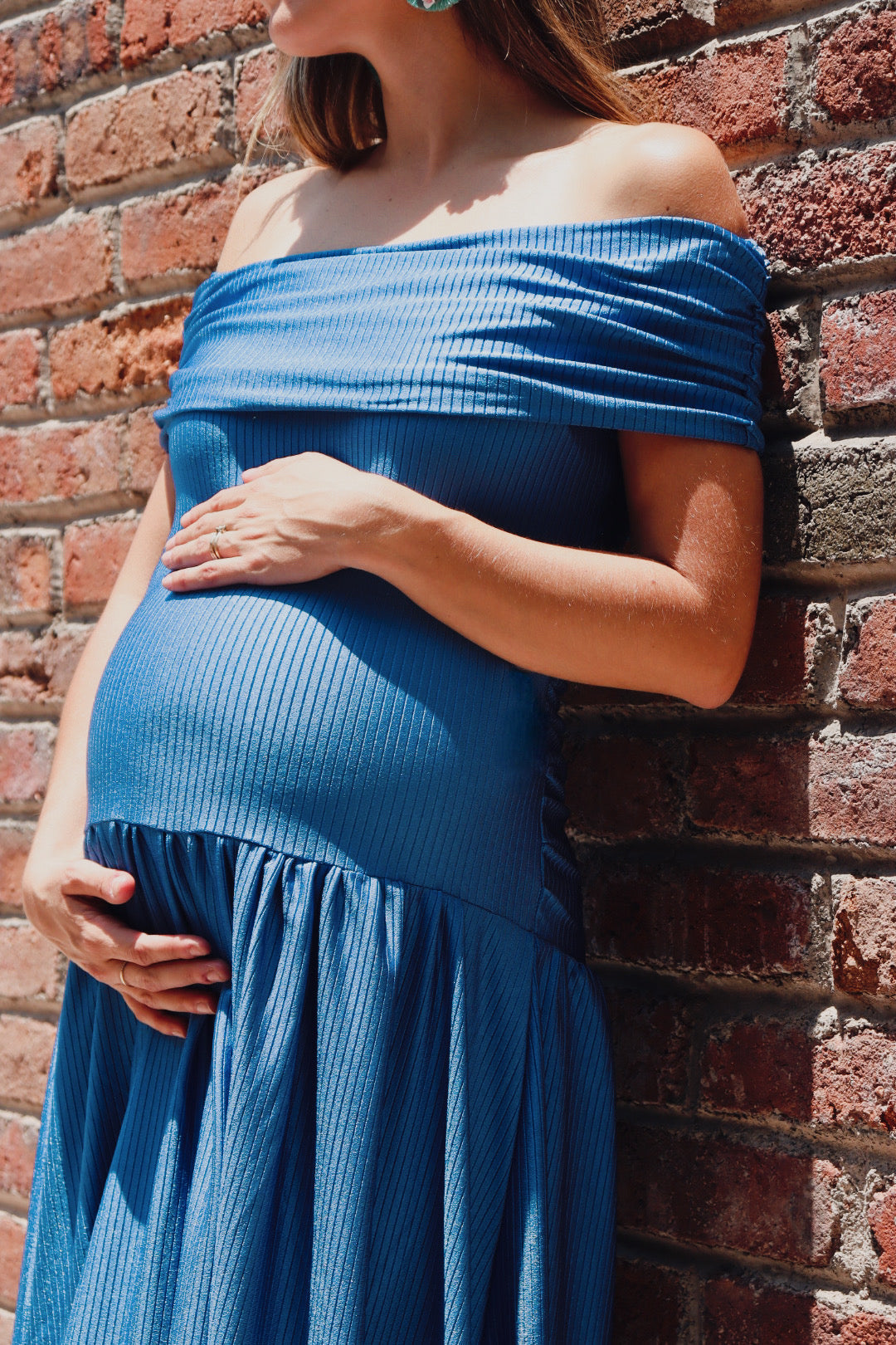 Vestido de maternidad blanco, Adeline azul Imperial rayas