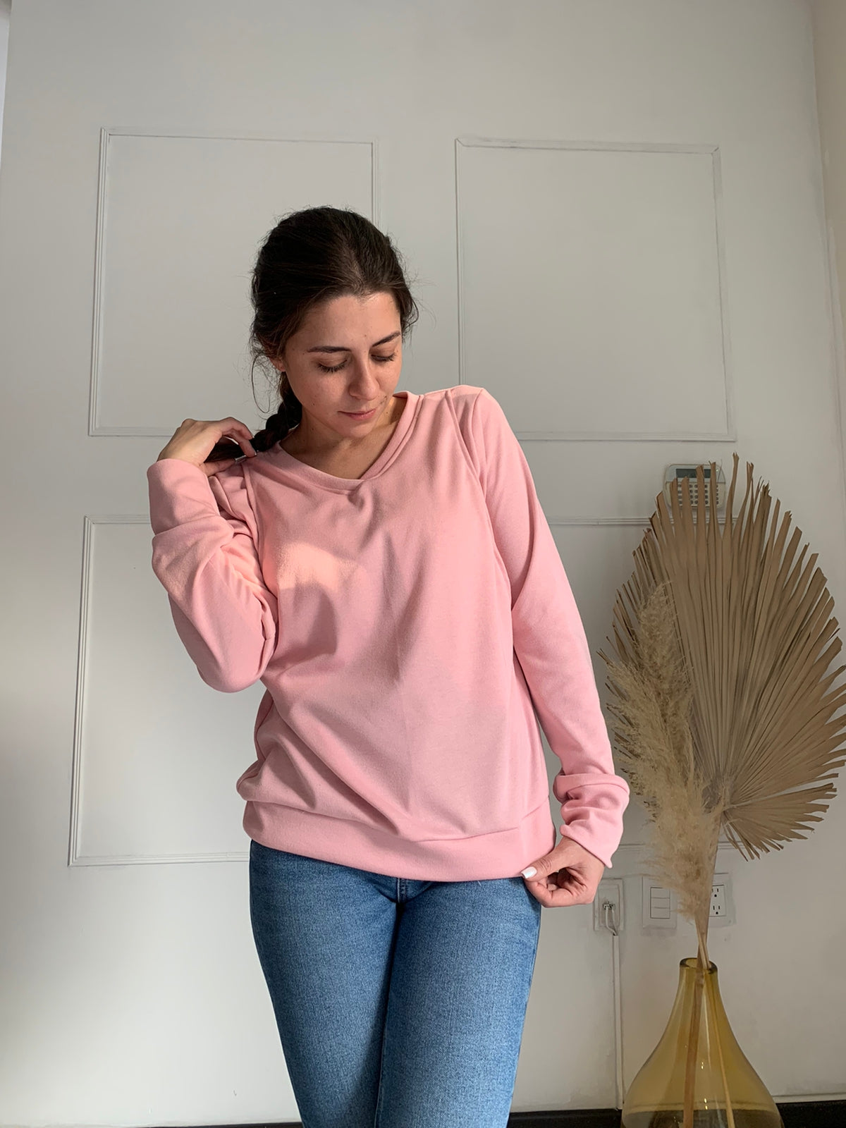 Suéter de lactancia Daniela rosa calientito, con abertura en pecho CH M y XG