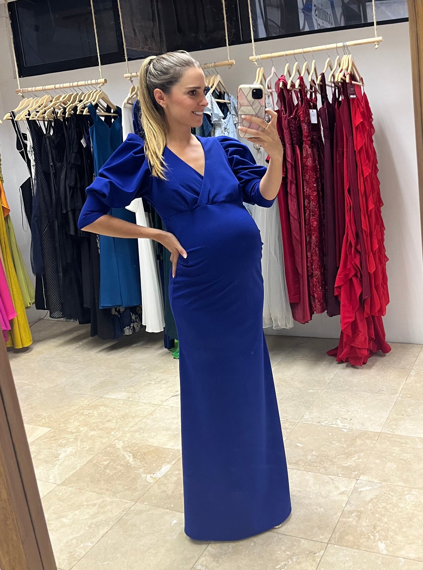 French blue maternity session dress, Ritta
