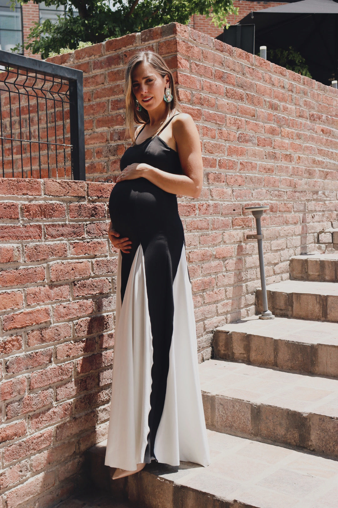 Vestido de maternidad Michelle, negro con blanco CH
