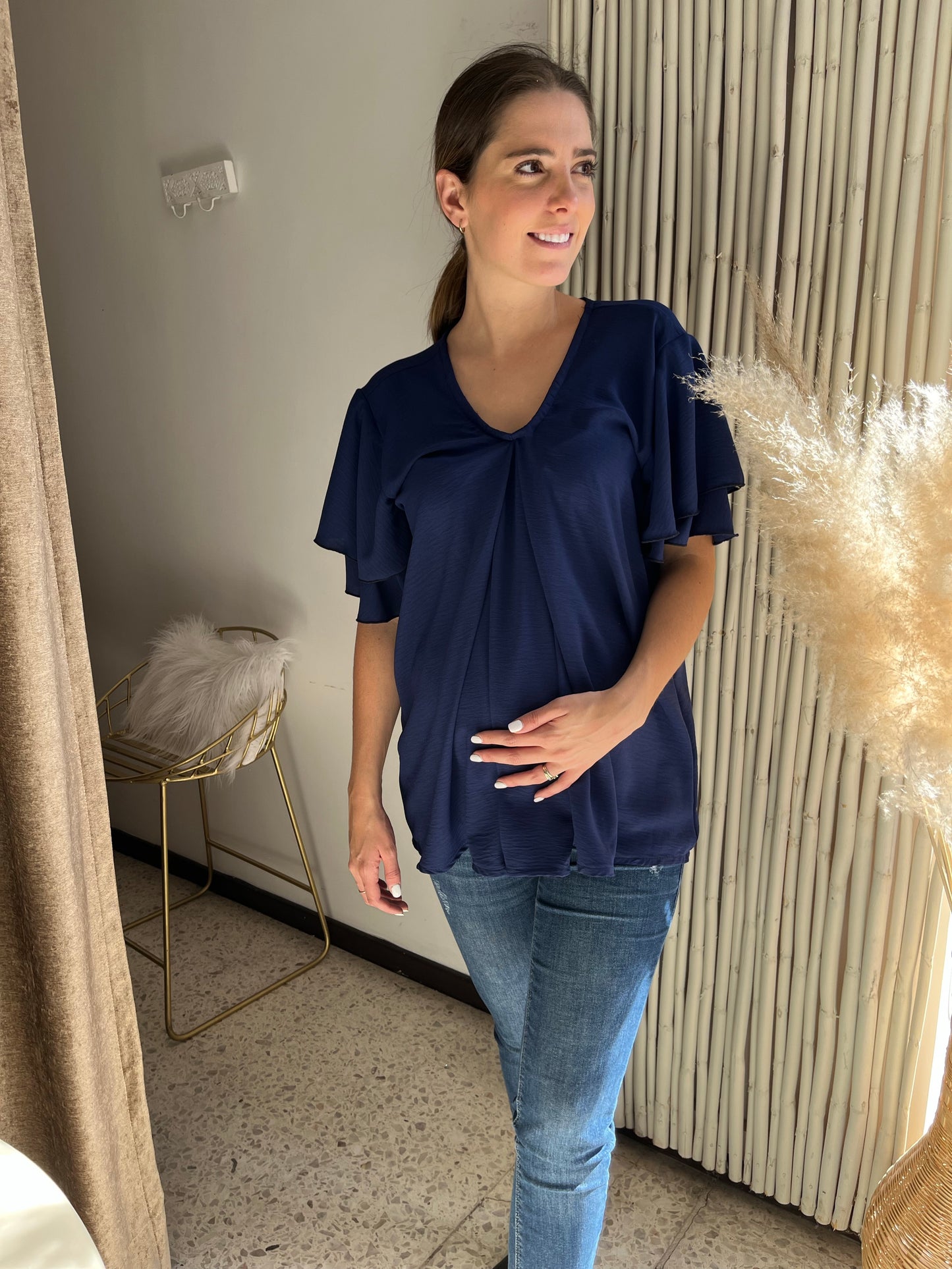 Nursing/maternity blouse, Bertha blue