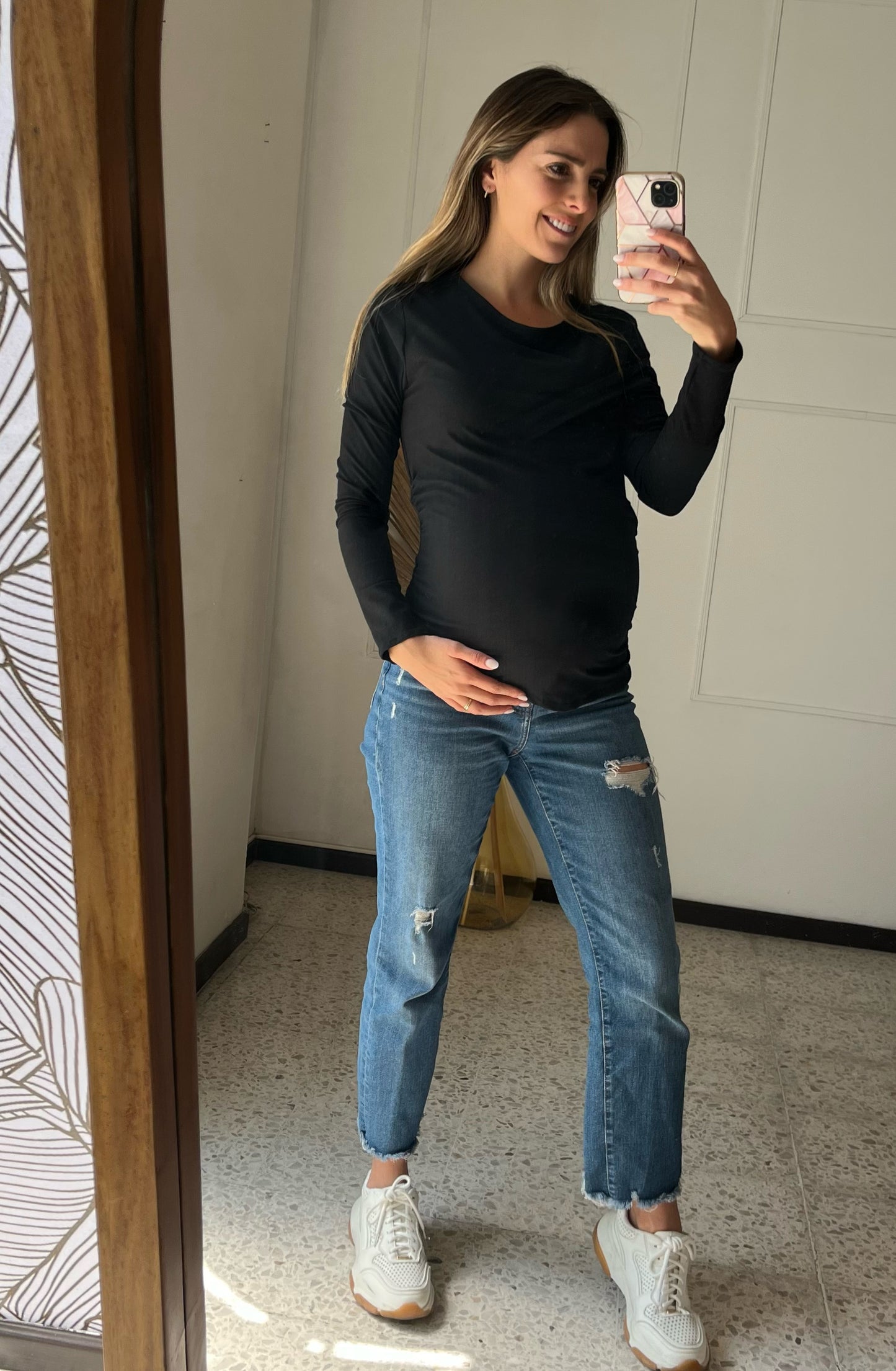 Basic black cotton maternity blouse