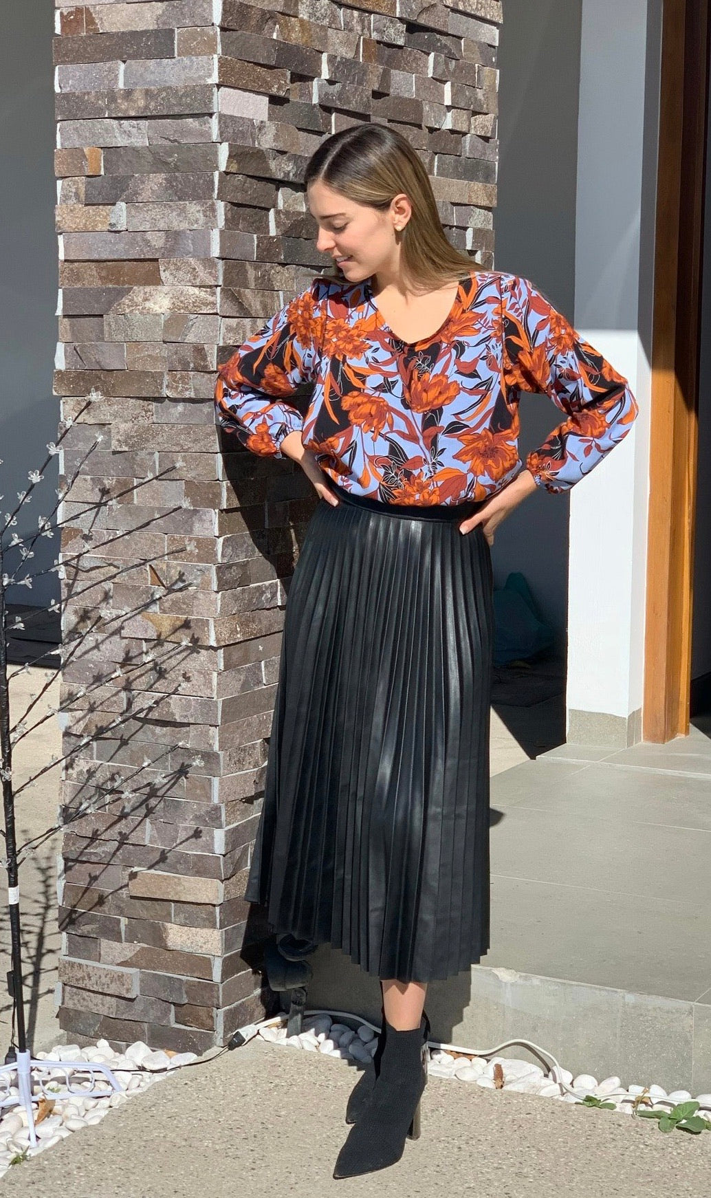 Breastfeeding Blouse, Daniela Blue Orange flowers