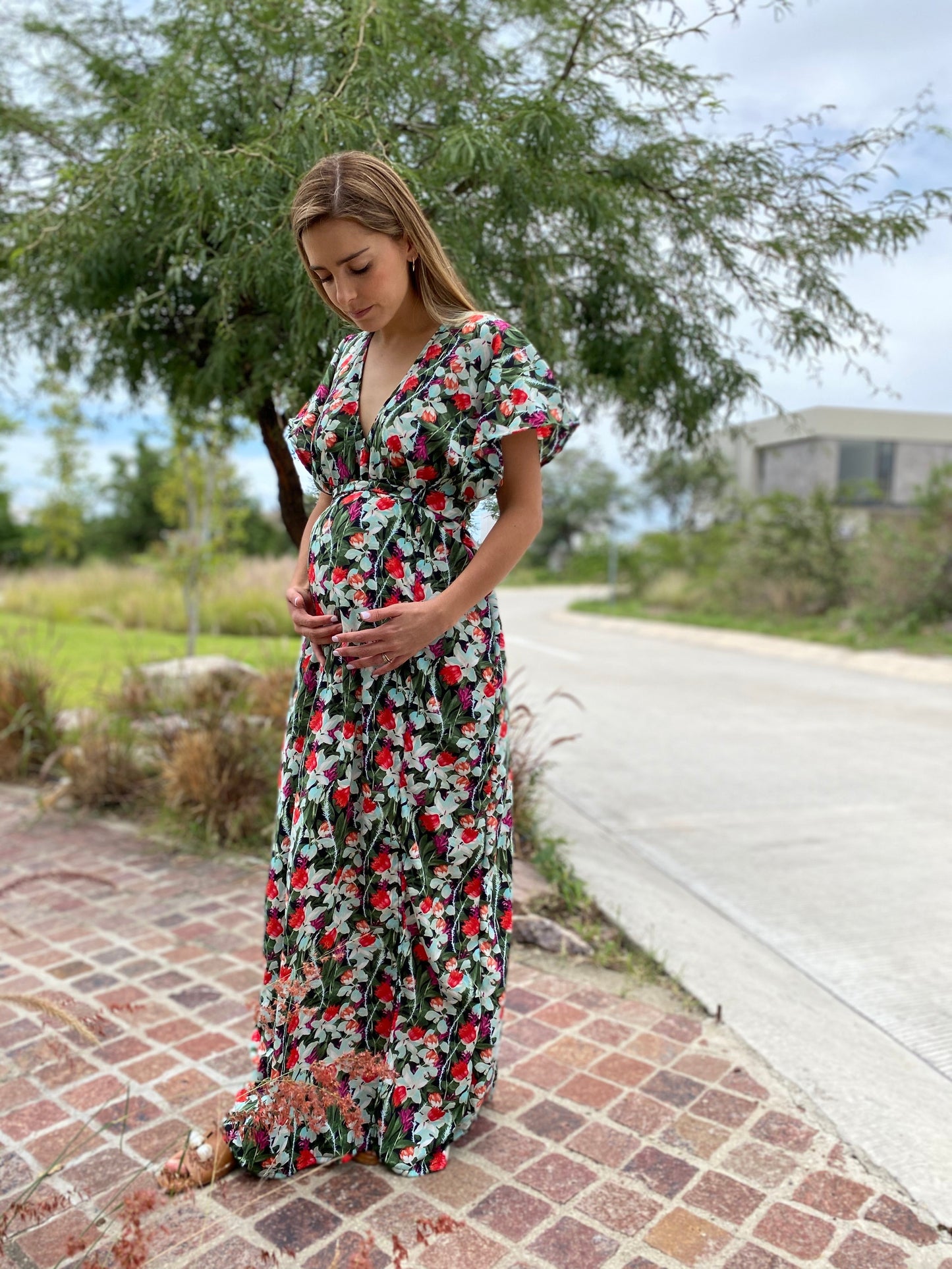 Love maternity dress, large Andrés fabric