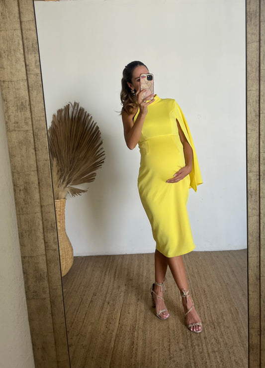 Vestido de maternidad Carola, amarillo licra corto