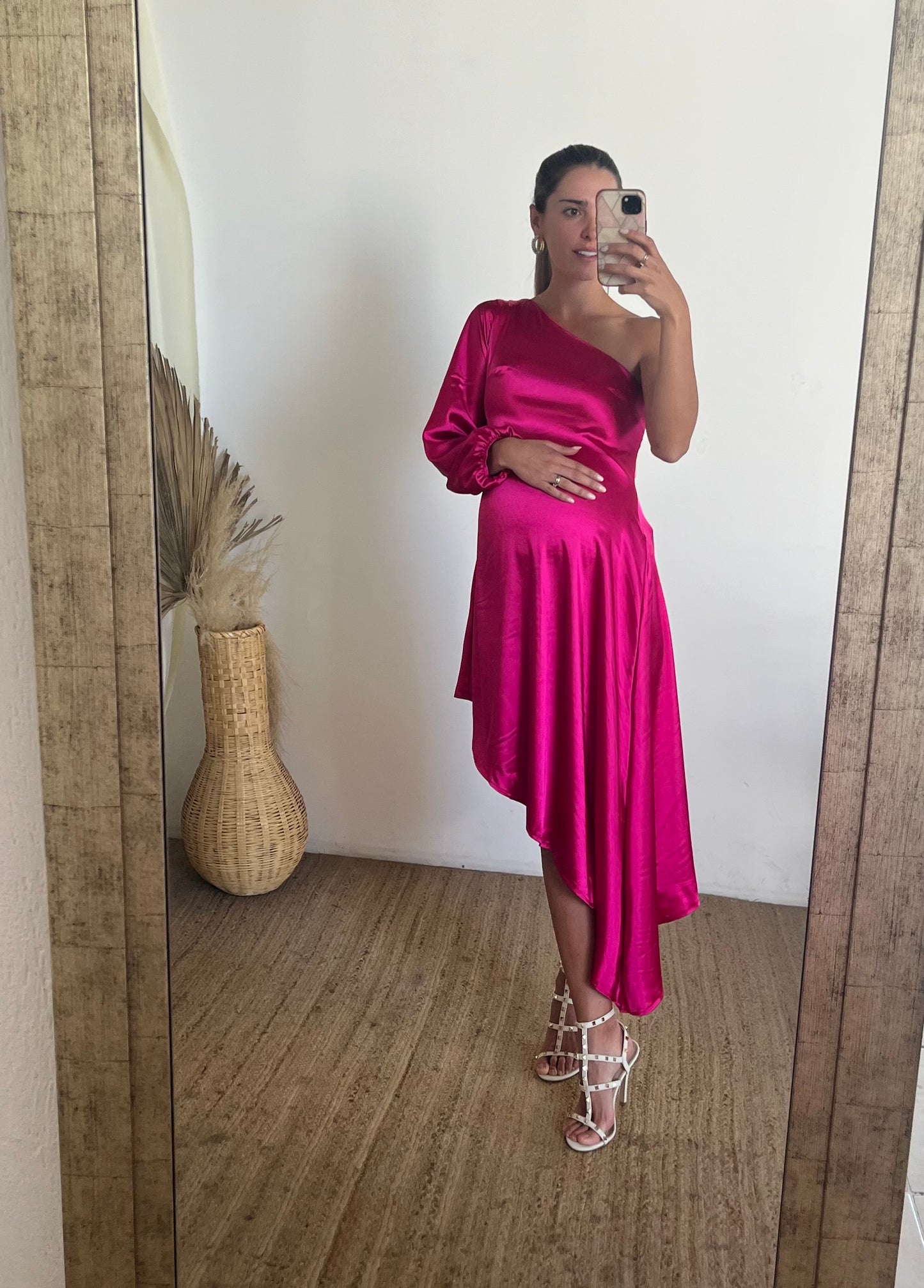 Vestido maternidad Samantha, rosa Barbie brilloso M, G