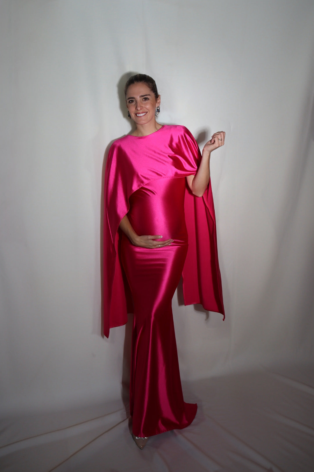 Vestido de maternidad Aline, rosa neón satinado (XCH-CH)