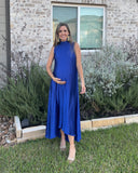 Vestido de maternidad Sonia, azul rey corrugado