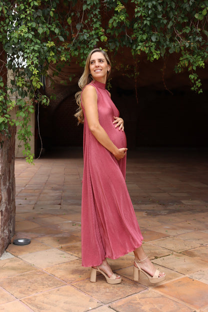 Vestido de maternidad Sonia, rosa quemado corrugado CH y M