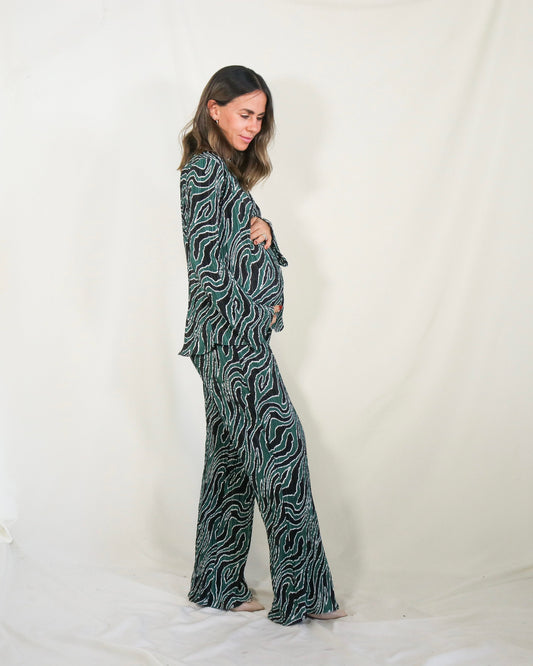 Conjunto de maternidad Mayte, verde corrugado