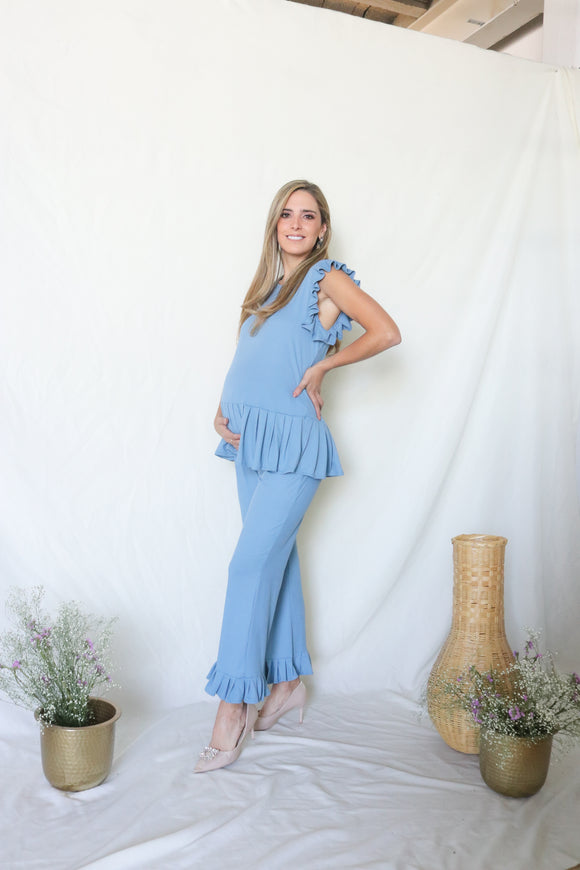 Conjunto de maternidad Imelda, azul rayitas