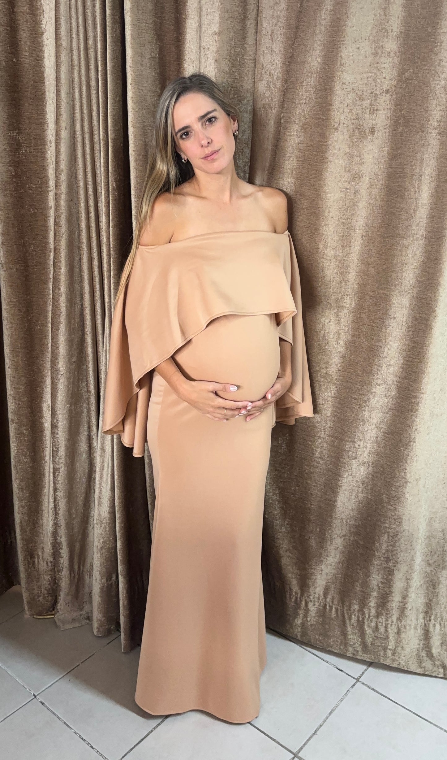 Vestido de maternidad Amparo, beige