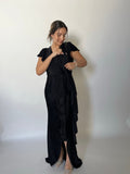 Vestido de lactancia, negro terciopelo rayas Jessica