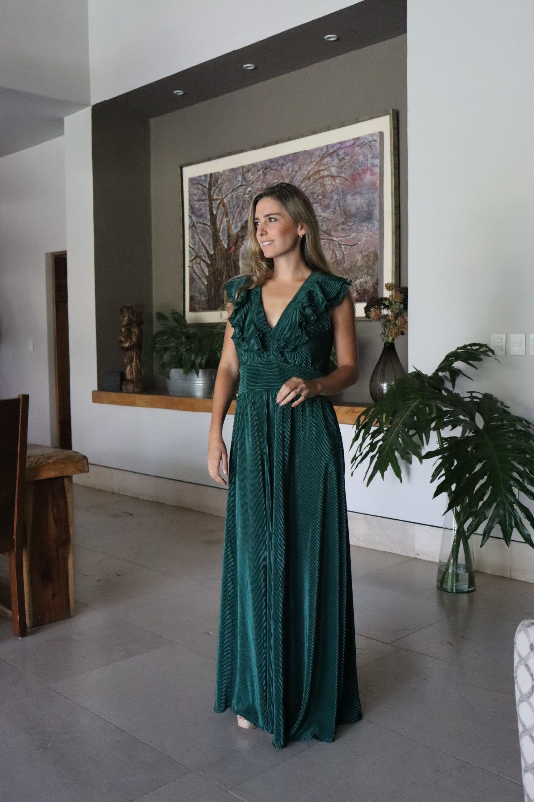 Vestido Xiomara de maternidad y lactancia verde corrugado
