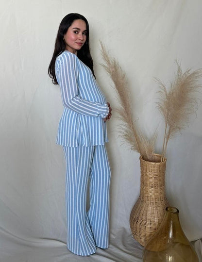 Conjunto de maternidad Cinthya, azul rayitas ivory CH