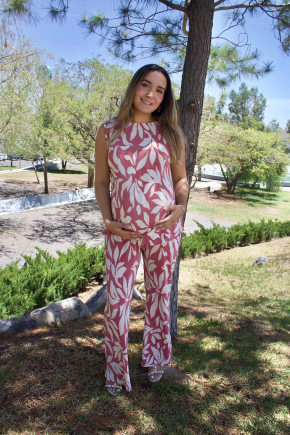 Conjunto de maternidad Mayte, rosa flores beige