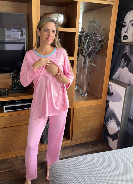 Pijama de maternidad y lactancia Rosa
