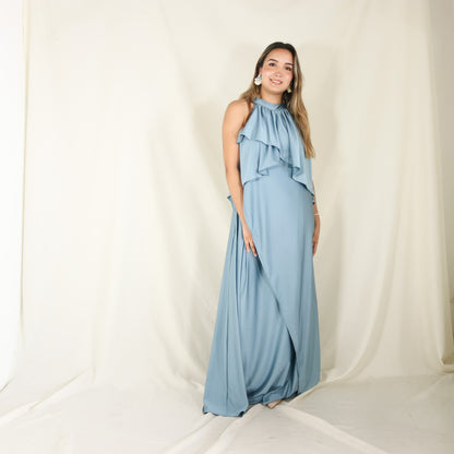 Vestido Ariel de maternidad y lactancia azul polvo brilloso