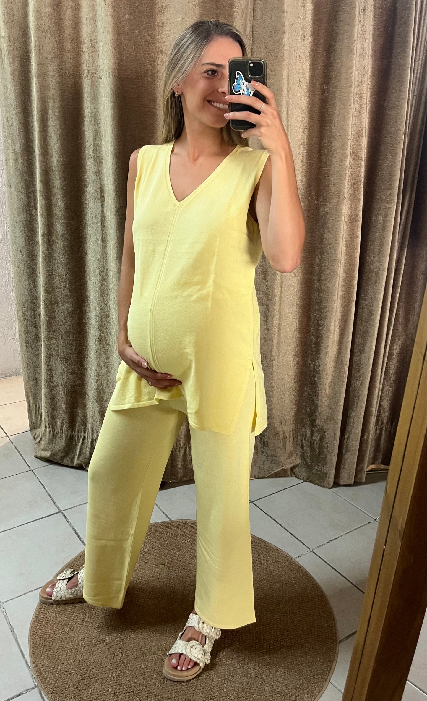 Conjunto de maternidad amarillo, cárdigan