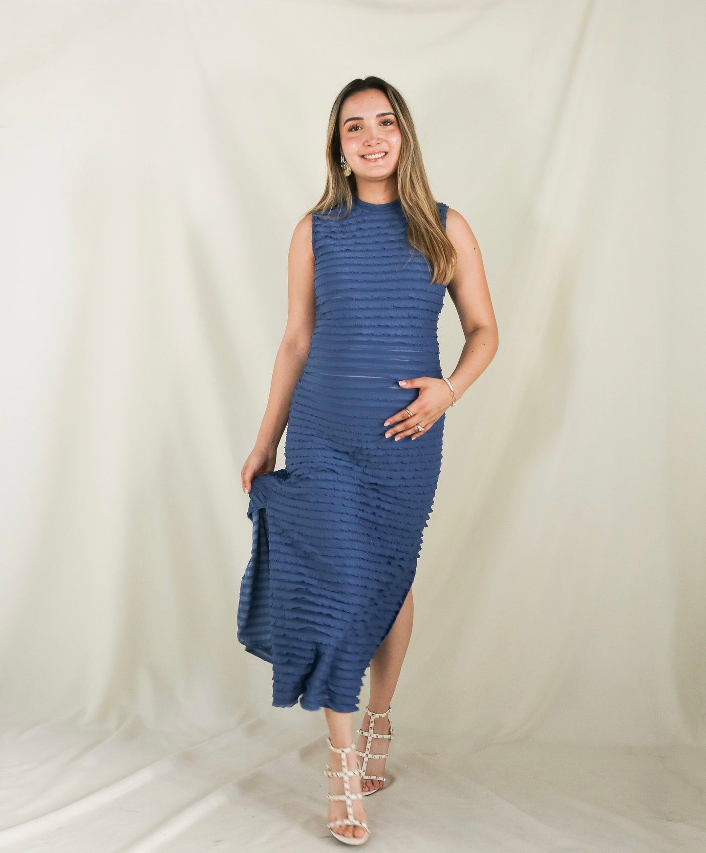 Vestido de maternidad Leslie corrugado azul CH, M