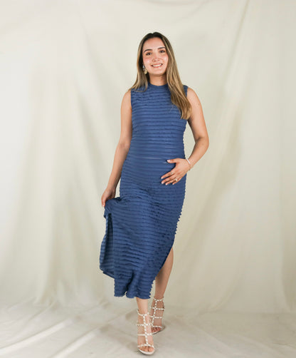 Vestido de maternidad Leslie corrugado azul CH, M