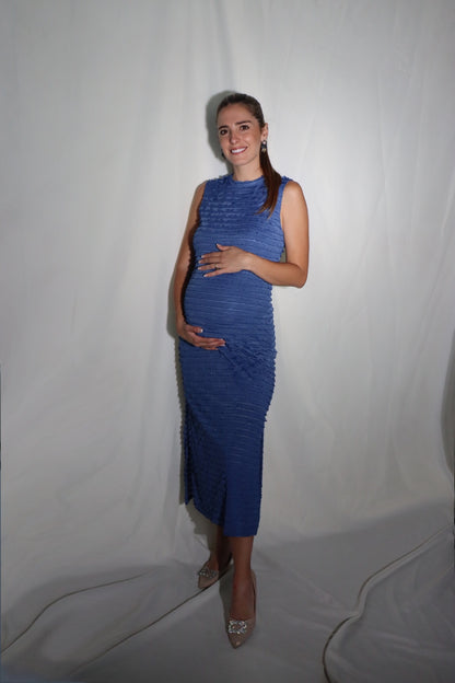 Vestido de maternidad Leslie Azul corrugado ondas (CH y M)