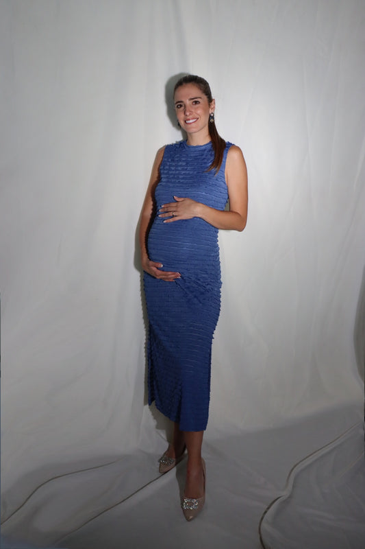 Vestido de maternidad Leslie Azul corrugado ondas (CH y M)