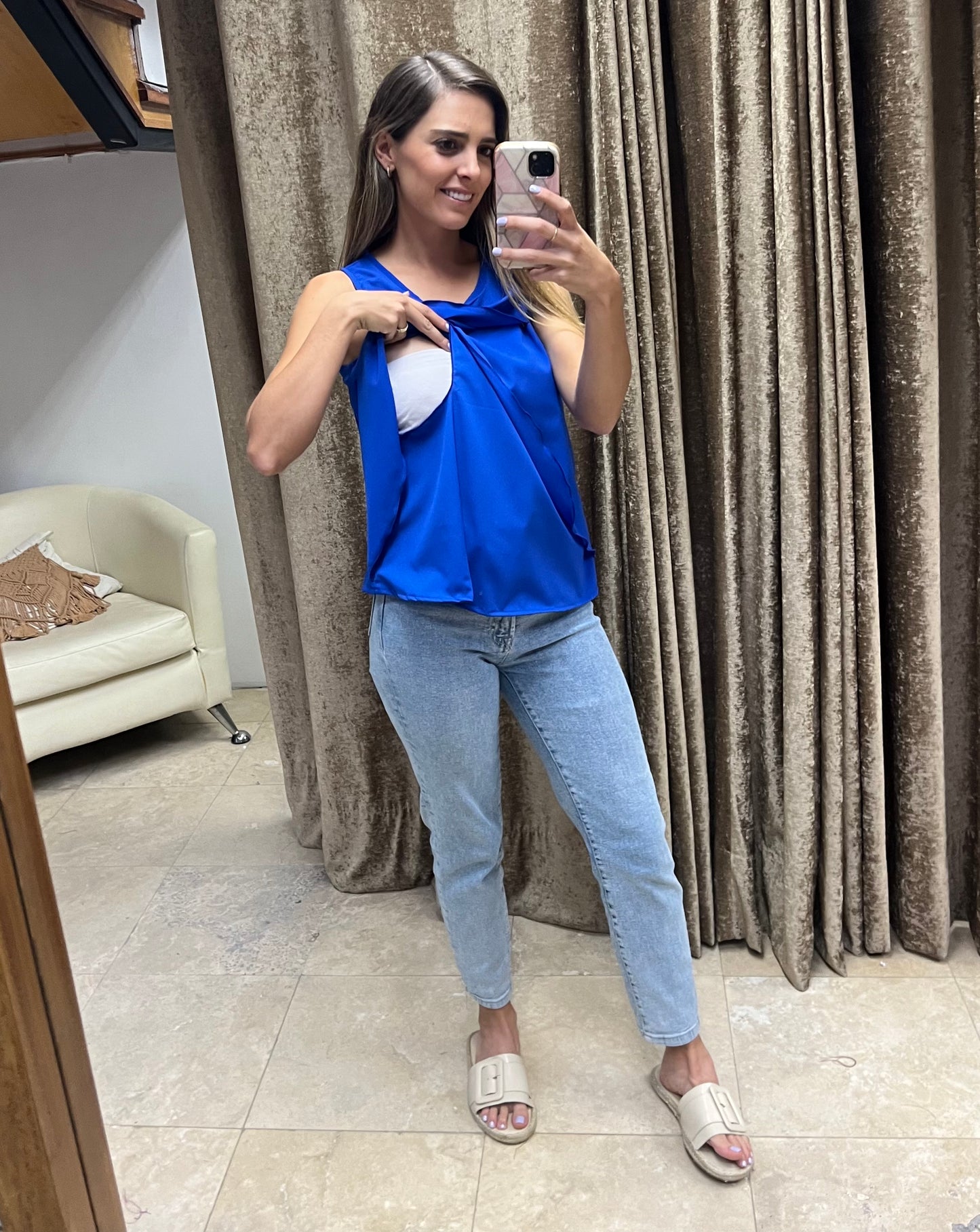 Blusa de lactancia , gisela azul rey