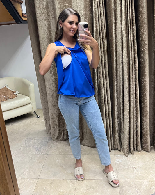 Blusa de lactancia , gisela azul rey