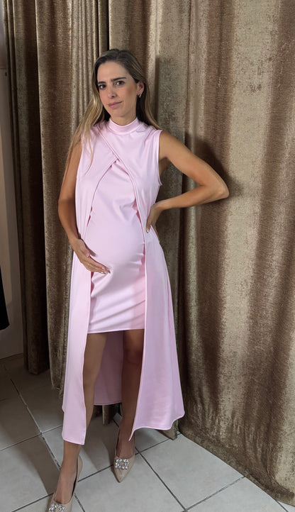 Vestido Elena de maternidad rosa pastel licra