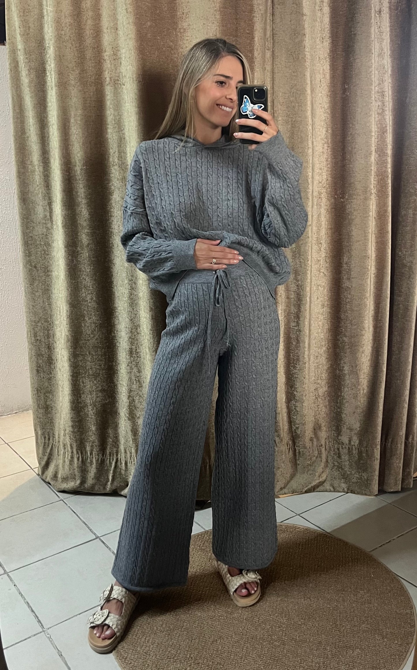 Conjunto de maternidad gris, cárdigan