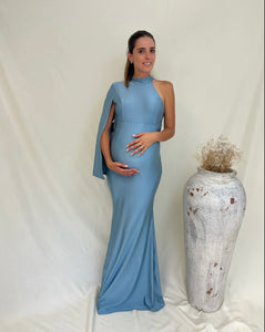 Vestido de maternidad Carola, azul polvo brilloso