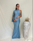 Vestido de maternidad Carola, azul polvo brilloso