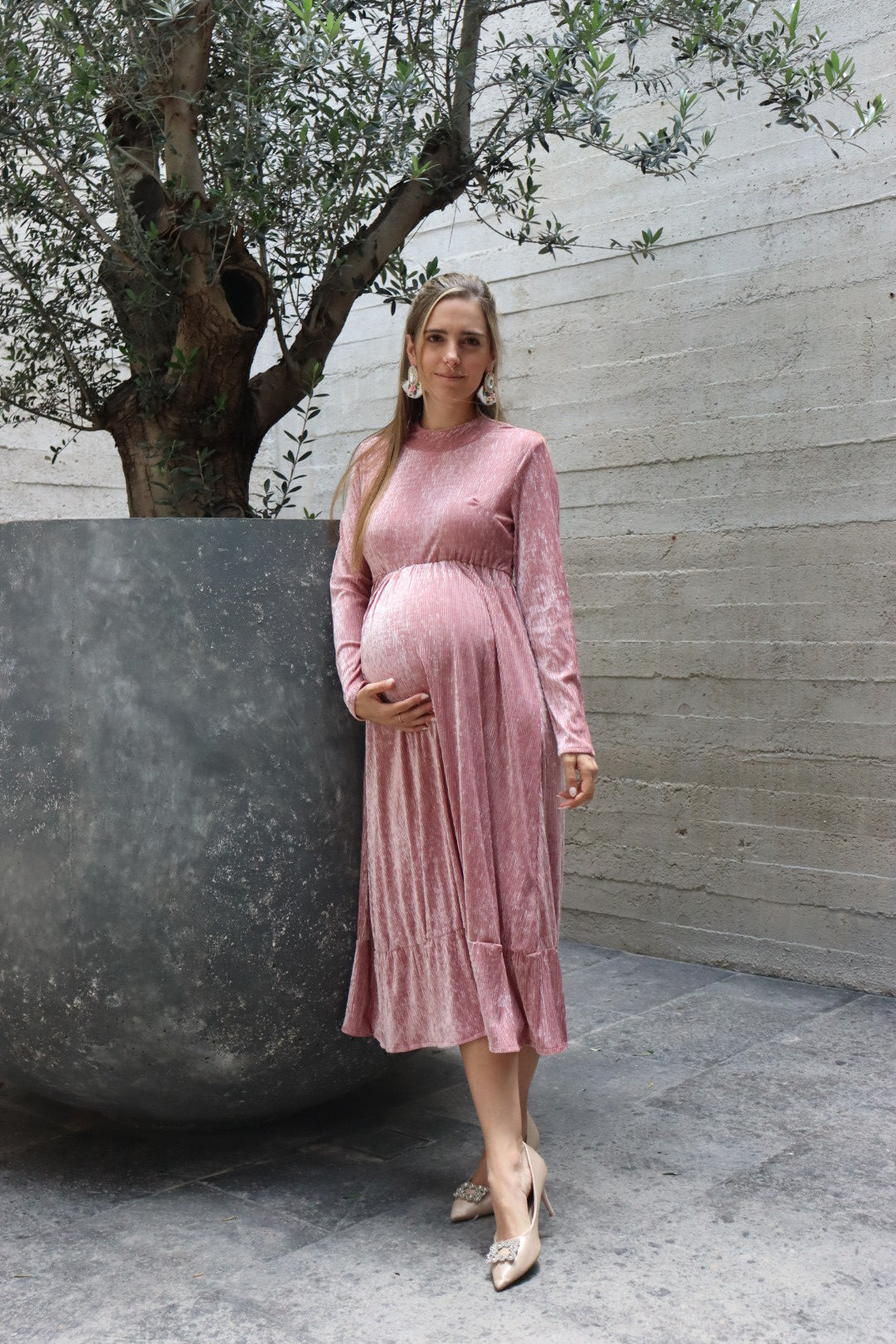 Vestido de maternidad, rosa terciopelo Gaby largo CH
