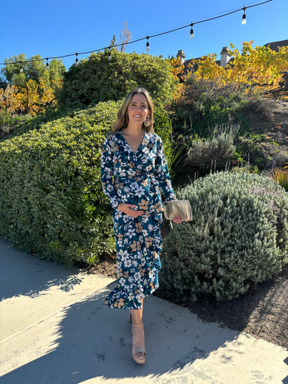 Vestido de maternidad, Ursula verde con flores mostazas