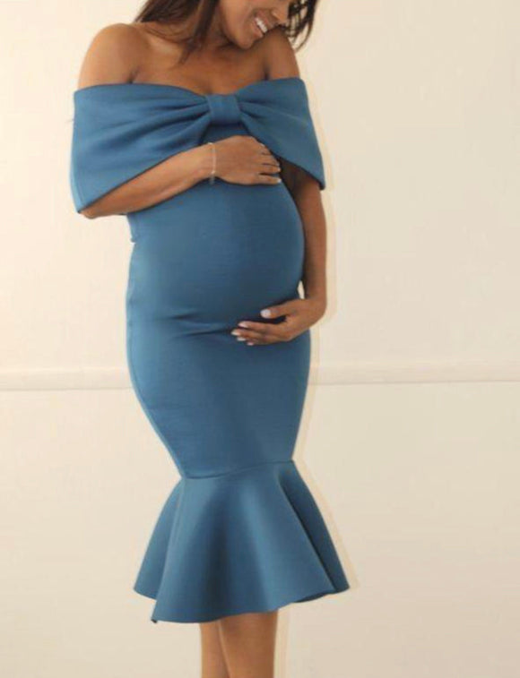 Vestido de maternidad, Lluvia azul polvo Moño M