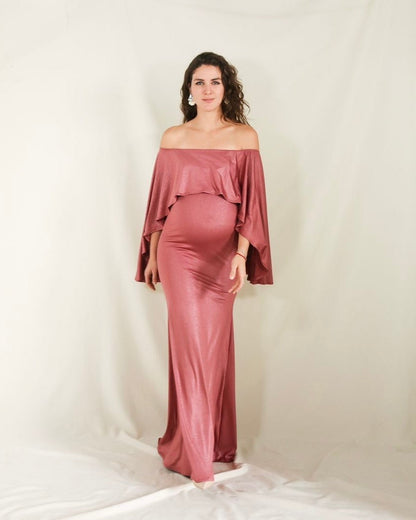 Vestido de maternidad Amparo, rosa fuerte brilloso licra